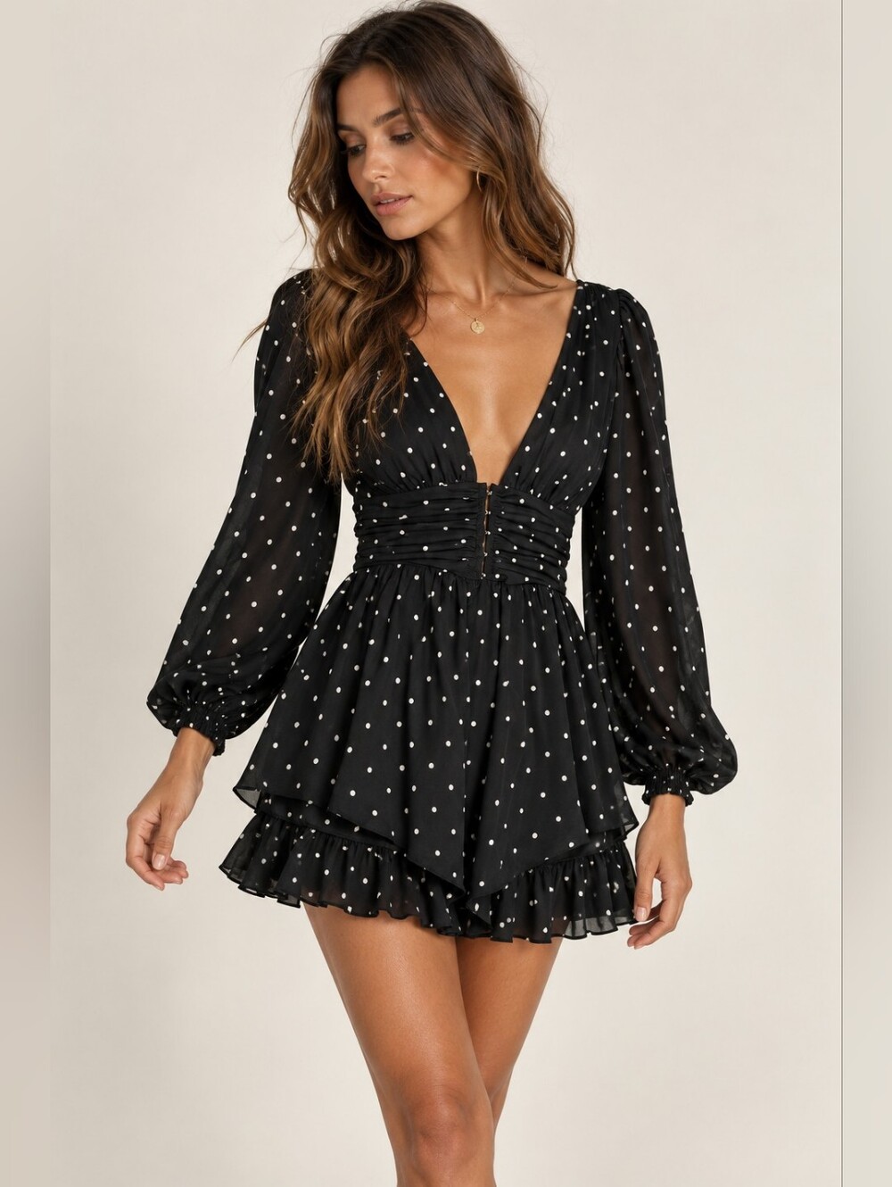 For Love And Lemons Carissa Mini Dress Black and White Polka Dots